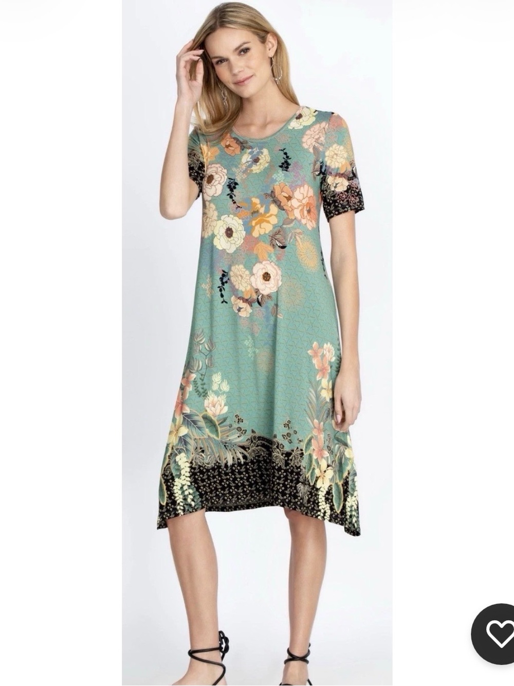 Johnny Was Millay Swing Dress Teal Floral Bamboo Viscose Midi Cottagecore Sz M